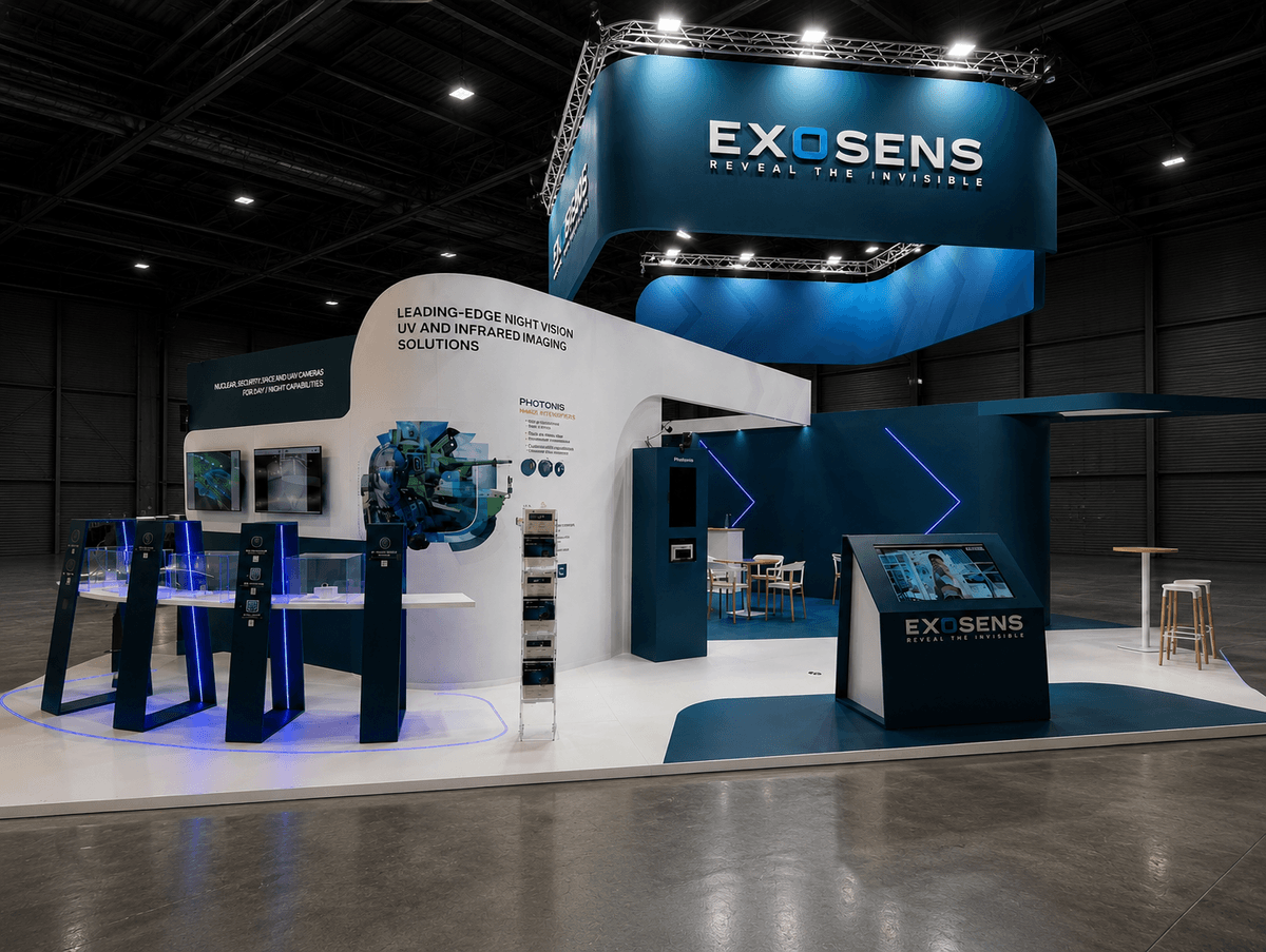 Photo du stand Exosens lors d'un salon international