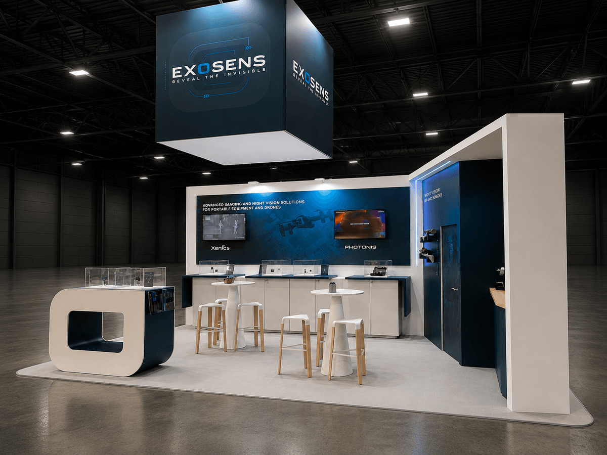 Photo du stand Exosens lors d'un salon international